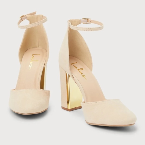 LULUS Laura Light Nude Suede Ankle Strap Chunky Heels Size 10 NEW - Picture 15 of 16